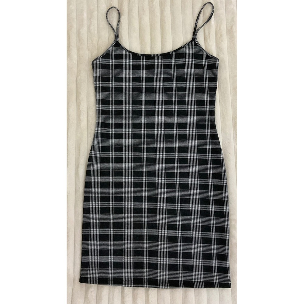 Popular 21 Black White Plaid Bodycon Mini Dress ST8008-ROS Size M
